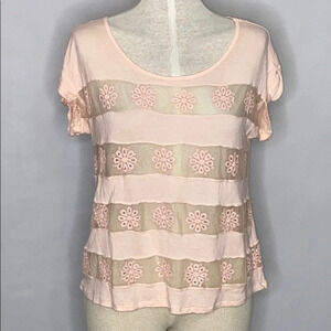 Free People Embroidered Floral on Mesh Tee - XS